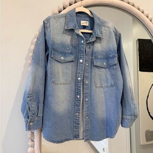 Universal Thread Light Blue Denim Button-Up Shirt with Rhinestones
